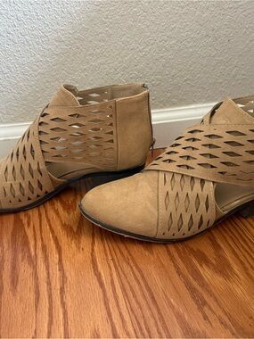 Yoki Tan Cutout Ankle Booties